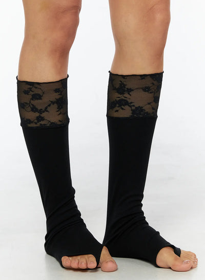 elegant-lace-trim-leg-warmers-cu517 / Black