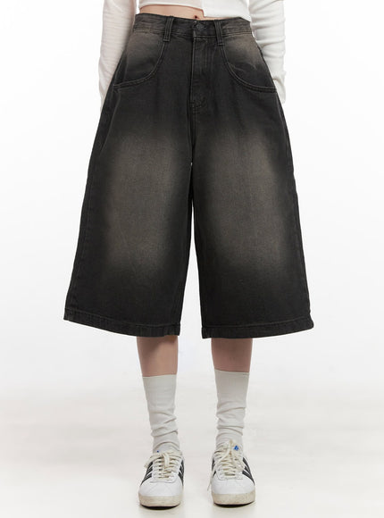 jess-baggy-longline-denim-jorts-cj528 / Black