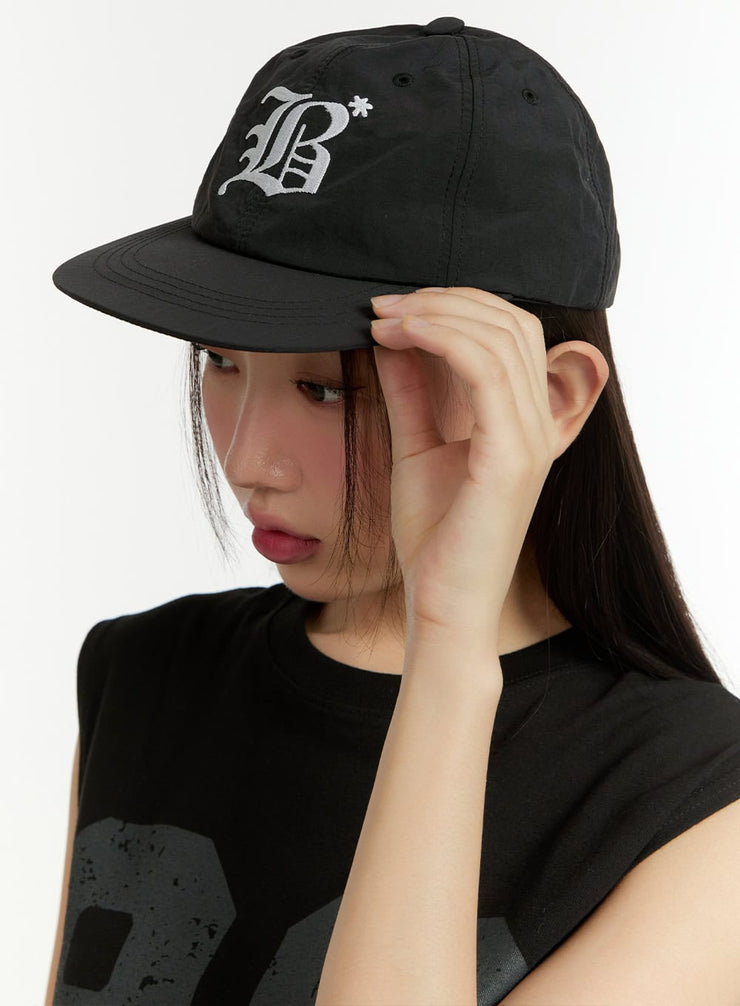 b-lettering-embroidered-snapback-cu428 / Black