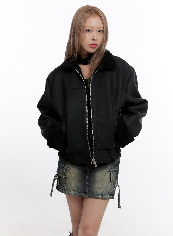 cozychic-zip-up-faux-fur-jacket-cn425 / Black