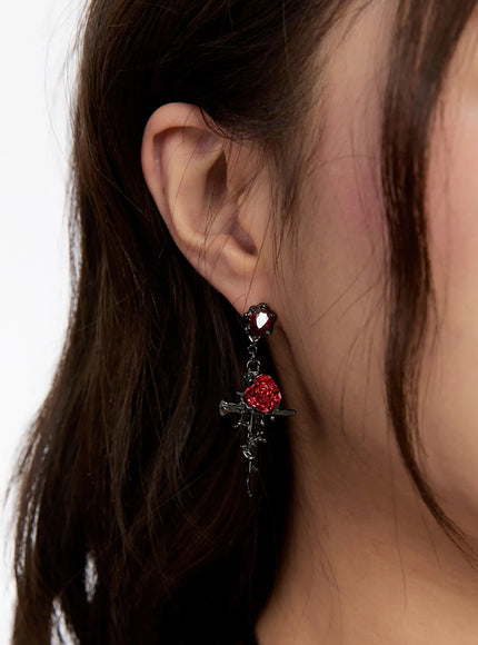 gothic-rose-cross-charm-earrings-cn527 / Black