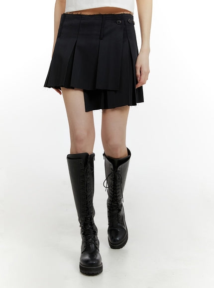 asymmetrical-wrap-pleated-mini-skirt-cm429 / Black