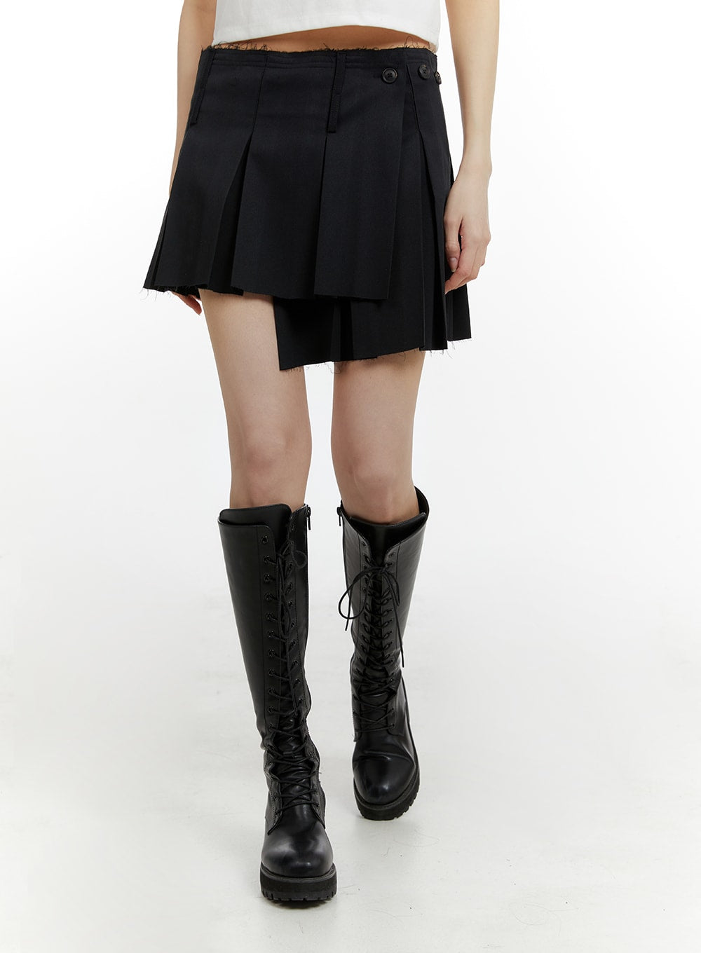 Asymmetrical Wrap Pleated Mini Skirt CM429 - Korean Women  