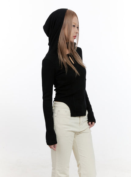 cut-out-slim-fit-hoodie-cn425 / Black