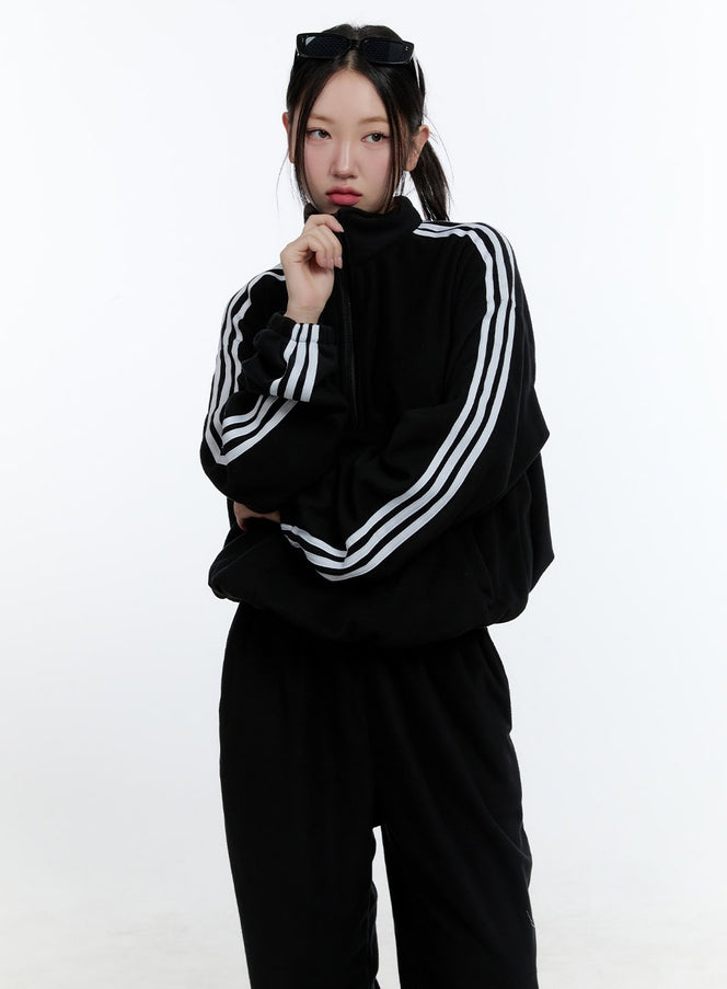 striped-oversize-half-zip-sweatshirt-cd423 / Black