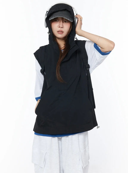 lightweight-hooded-vest-cy527 / Black