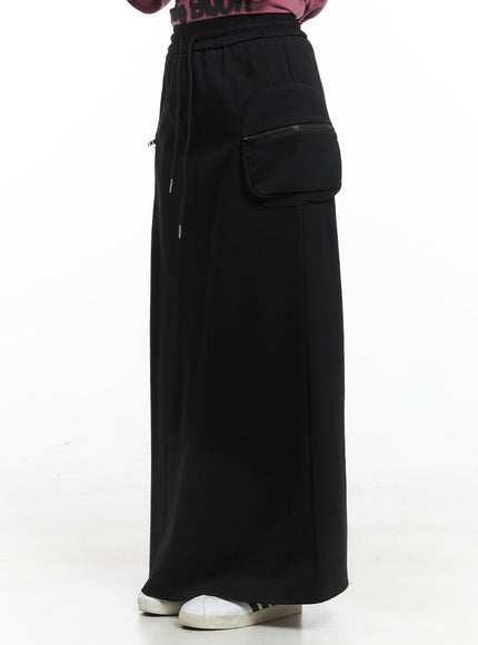 string-banded-cargo-maxi-skirt-cg408 / Black