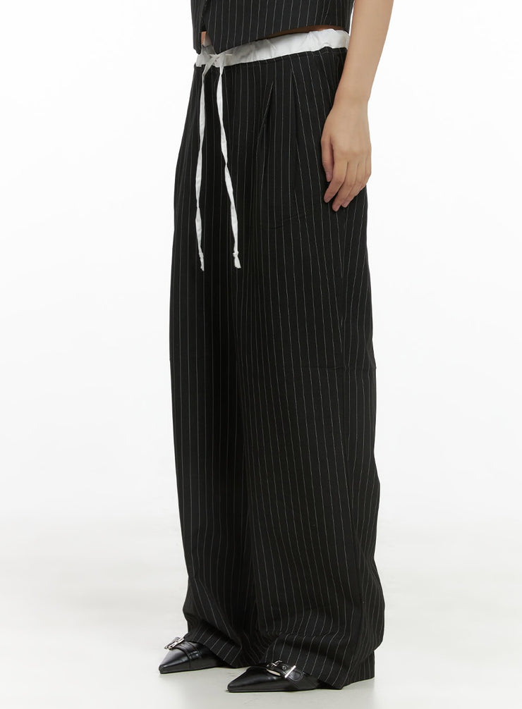 striped-double-banded-wide-pants-cs405 / Black