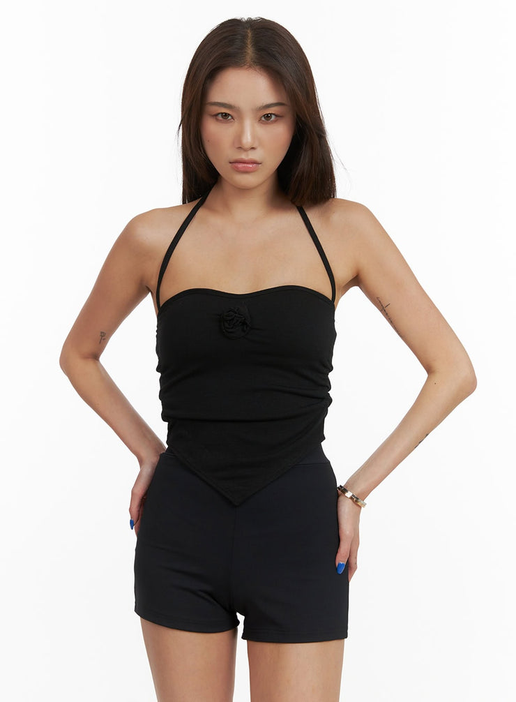 shirred-halter-cami-top-cy423 / Black