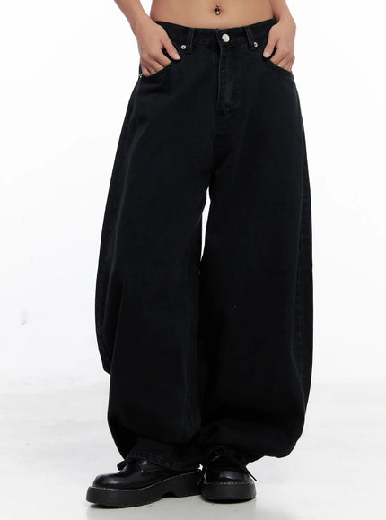 melany-lettering-wide-leg-lettering-jeans-cs524 / Black