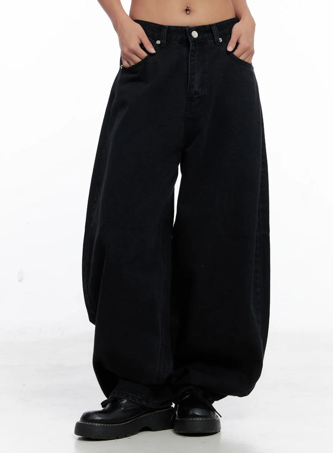 melany-lettering-wide-leg-lettering-jeans-cs524 / Black