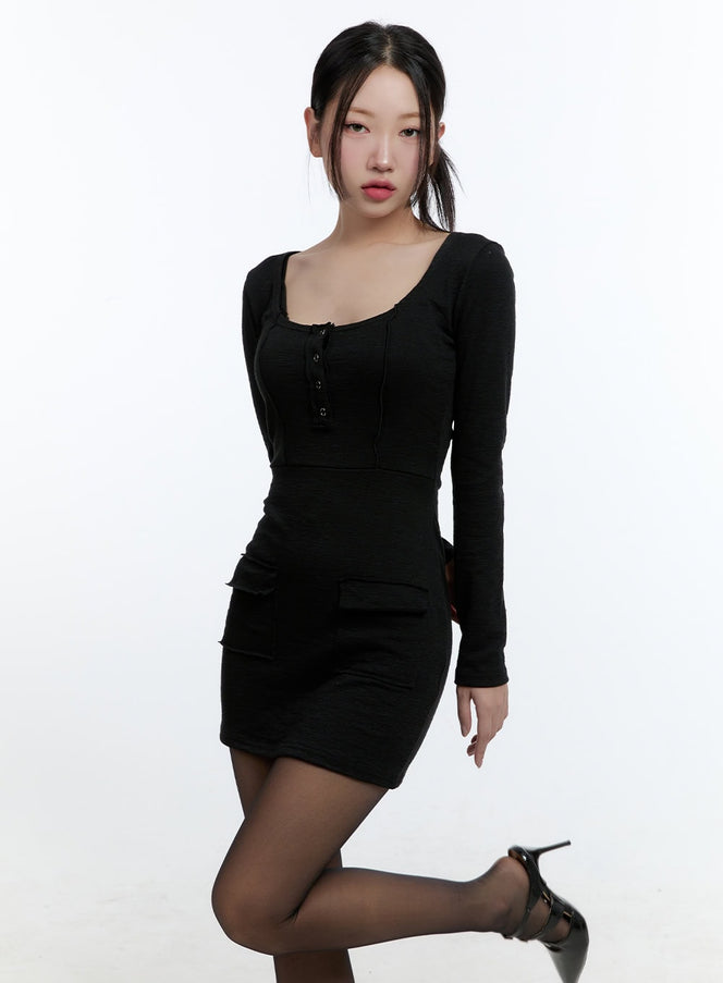 slimfit-pocketed-mini-dress-cd420 / Black