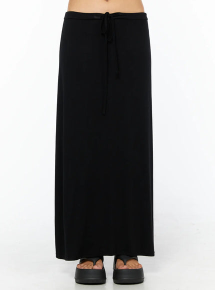 basic-drawstring-maxi-skirt-cu517 / Black