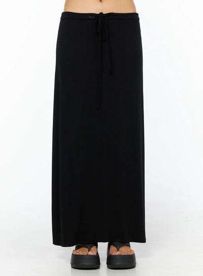 basic-drawstring-maxi-skirt-cu517 / Black