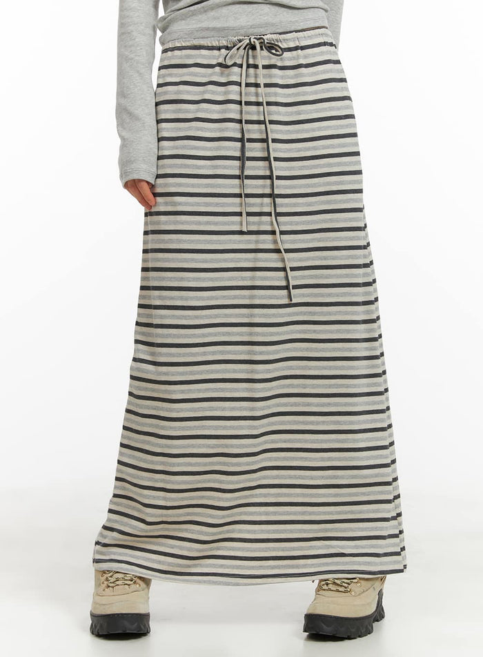 striped-cotton-maxi-skirt-ca418 / Black