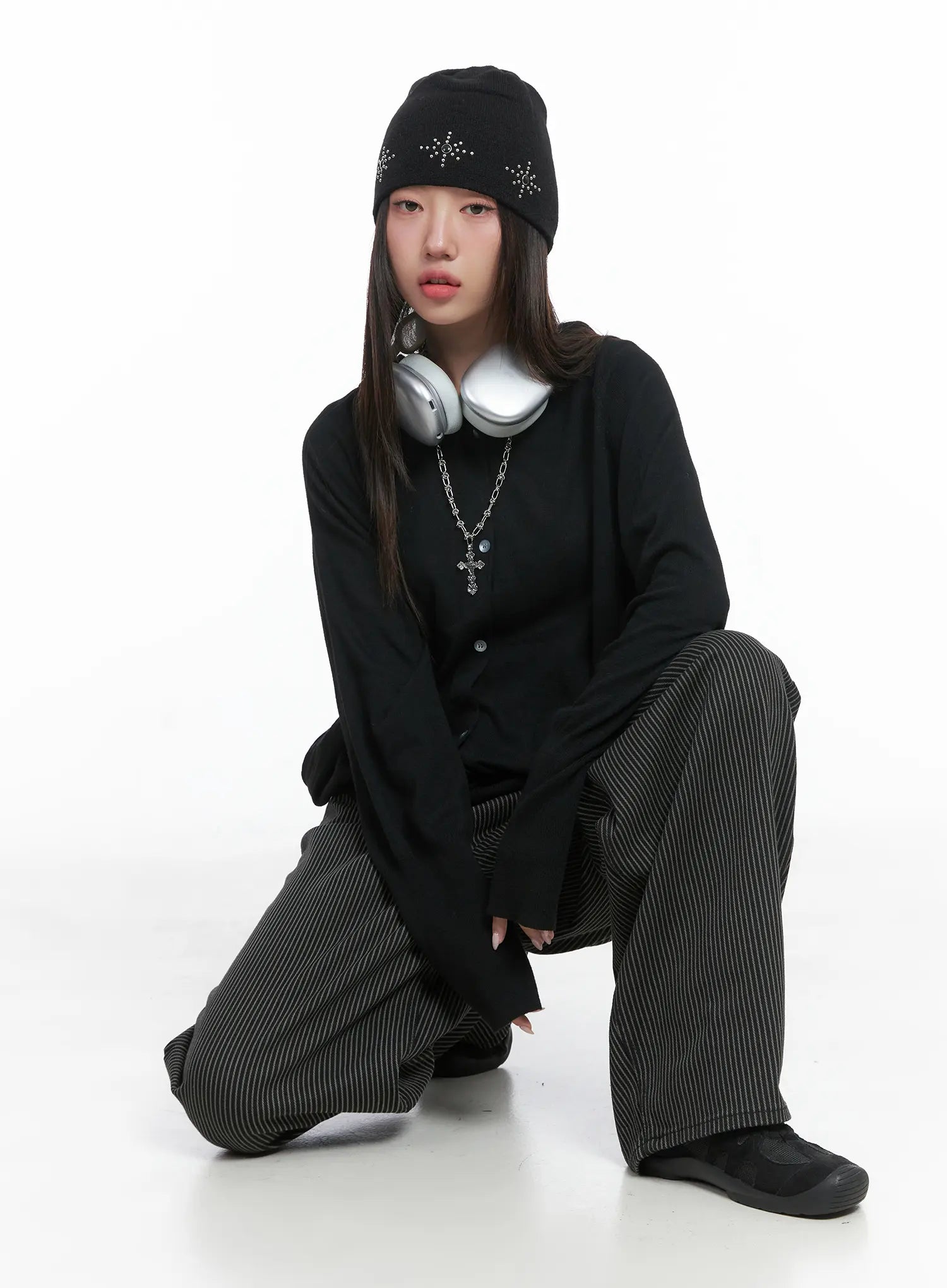 casual-hooded-knit-cardigan-cs503 / Black