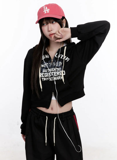 slim-fit-graphic-zip-hoodie-co501 / Black