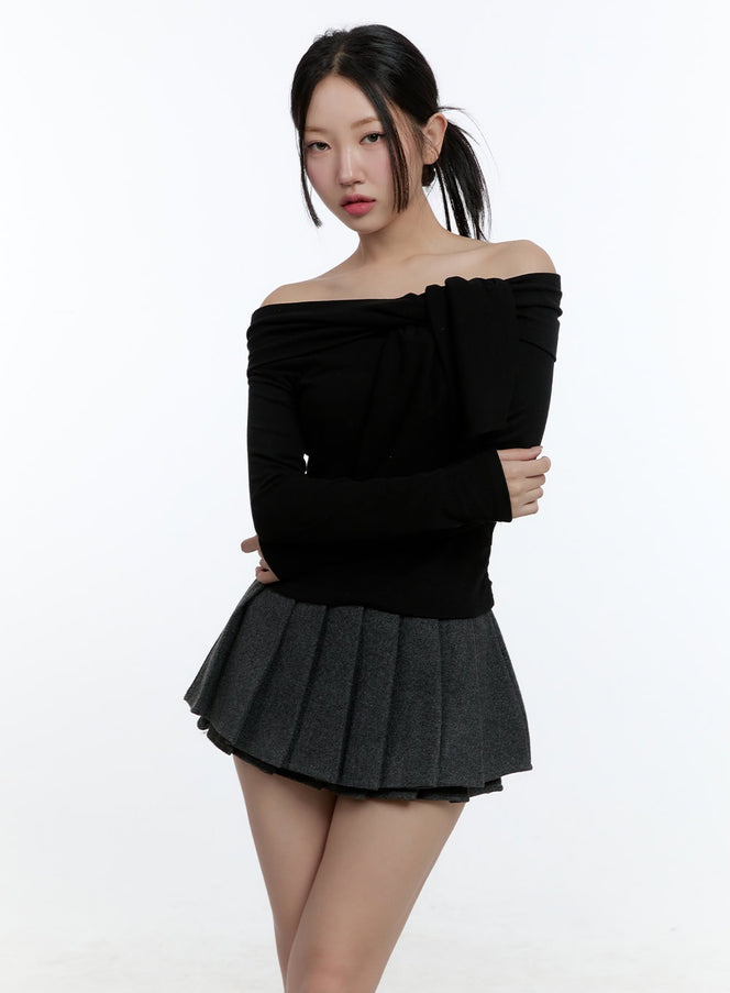 off-shoulder-ribbon-crop-top-cd423 / Black