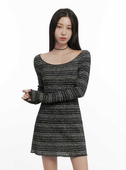 striped-wool-blend-mini-dress-cs430 / Black