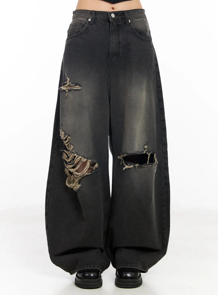 quincy-distressed-baggy-jeans-cd1202 / Black