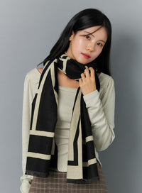 printed-long-scarf-in316 / Black