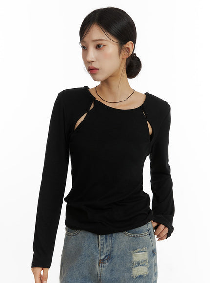 slim-fit-cut-out-top-cj431 / Black