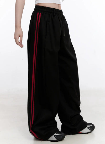 Double Stripe Wide Cotton Pants CO501