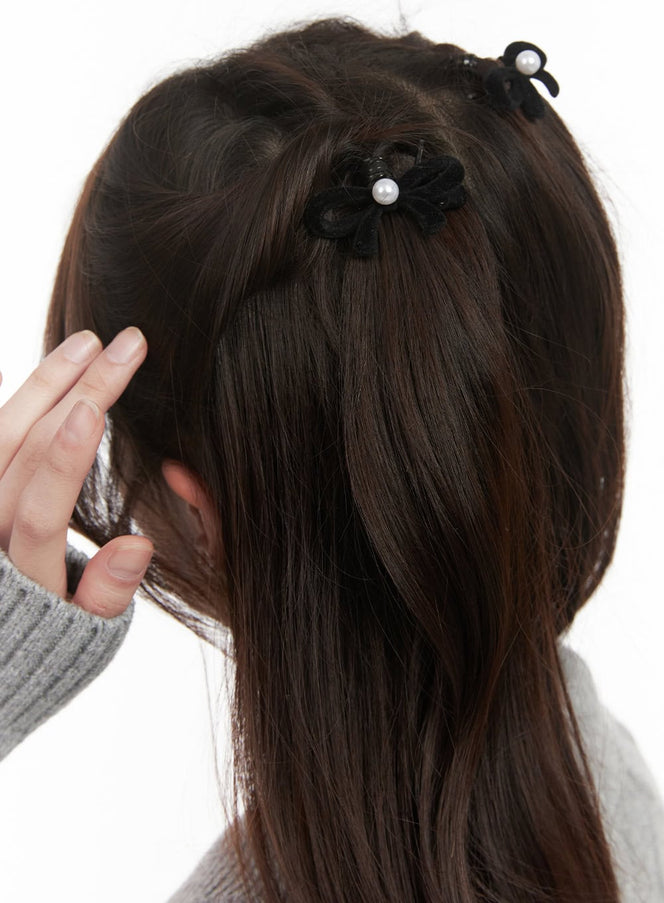 pearl-black-ribbon-hairpin-cj515 / Black