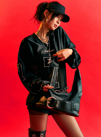 v-neck-graphic-jersey-top-cs512 / Black