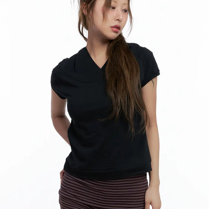 black-short-sleeve-hoodie-cl511 / Black