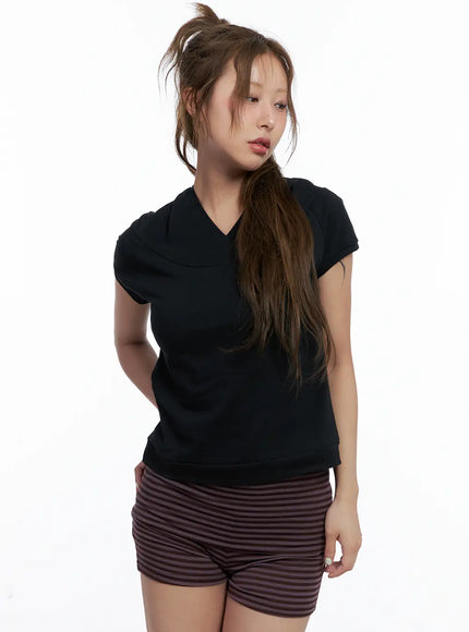 black-short-sleeve-hoodie-cl511 / Black