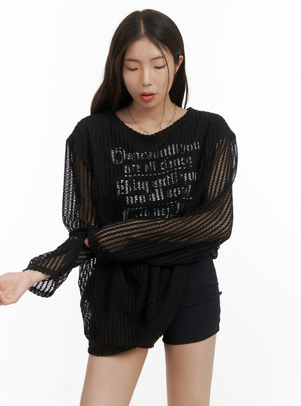 hollow-out-graphic-sweater-cy417 / Black