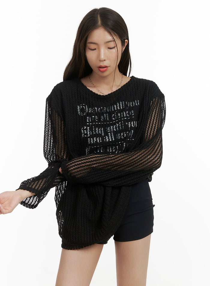 hollow-out-graphic-sweater-cy417 / Black