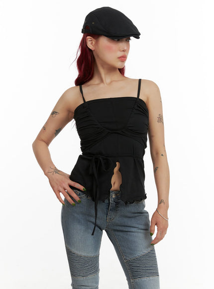 layered-ruffle-sleeveless-top-cy430 / Black