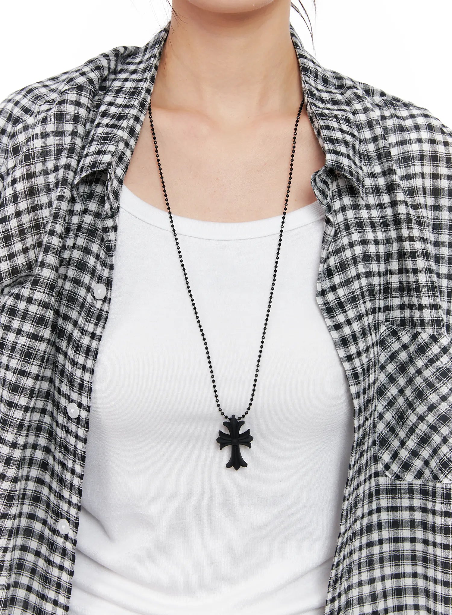 black-cross-pendant-necklace-cl528 / Black