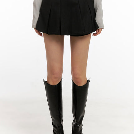 solid-pleated-mini-skirt-cn416 / Black