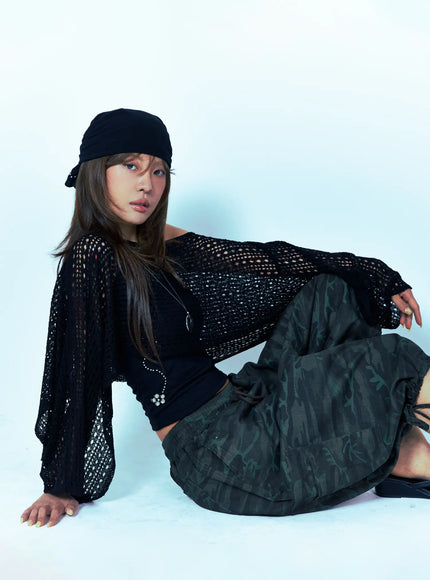 boatneck-knit-long-sleeve-top-cu517 / Black
