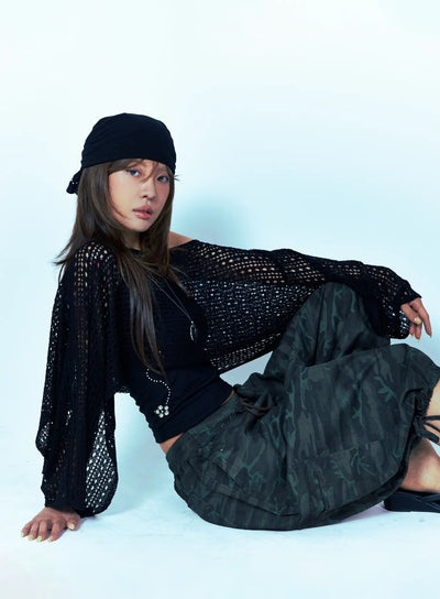 boatneck-knit-long-sleeve-top-cu517 / Black