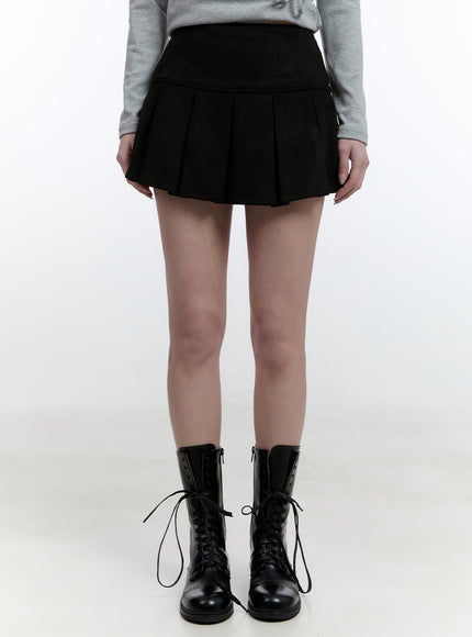 pleated-suede-mini-skirt-cj520 / Black