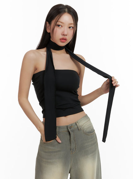 basic-tube-top-with-scarf-cu404 / Black