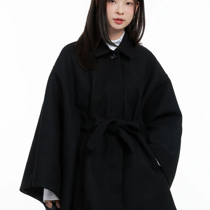 elegant-wool-blended-cape-coat-cn518 / Black