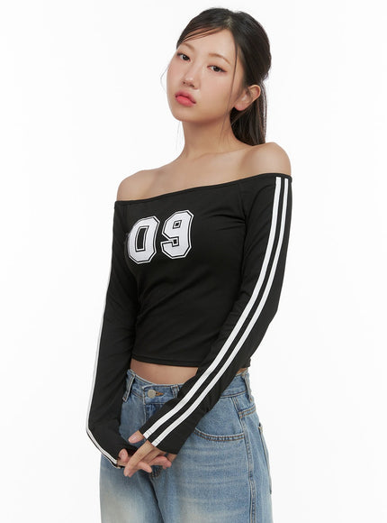 lettering-off-shoulder-crop-top-cs405 / black