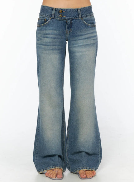 raleigh-double-button-low-rise-bootcut-flared-jeans-cu518 / Blue