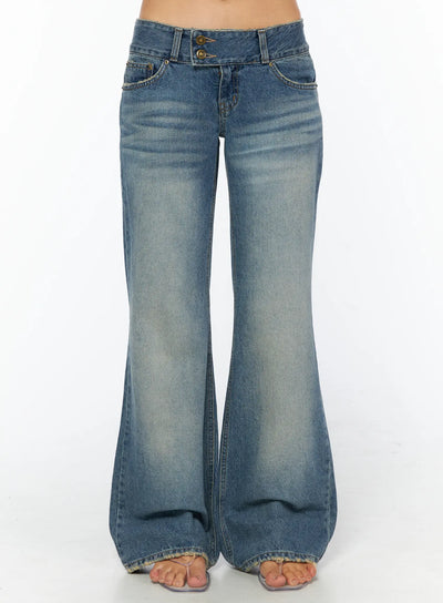 raleigh-double-button-low-rise-bootcut-flared-jeans-cu518 / Blue