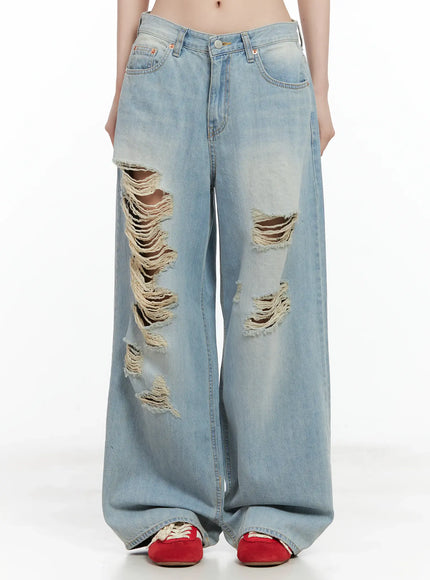 gyuri-dirty-wash-distressed-wide-jeans-cu530 / Blue