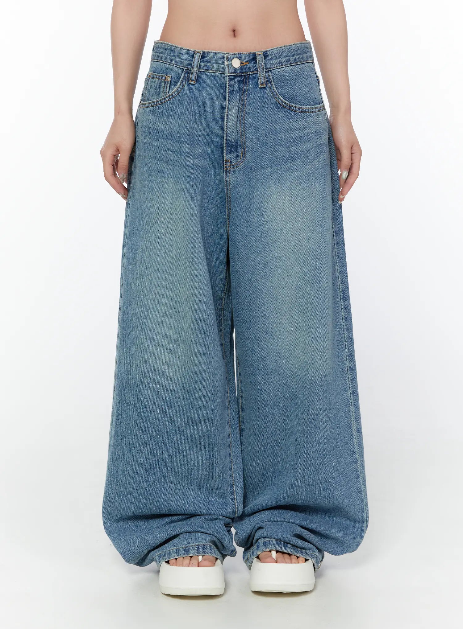 shea-snap-button-wide-leg-jeans-iy514 / Blue