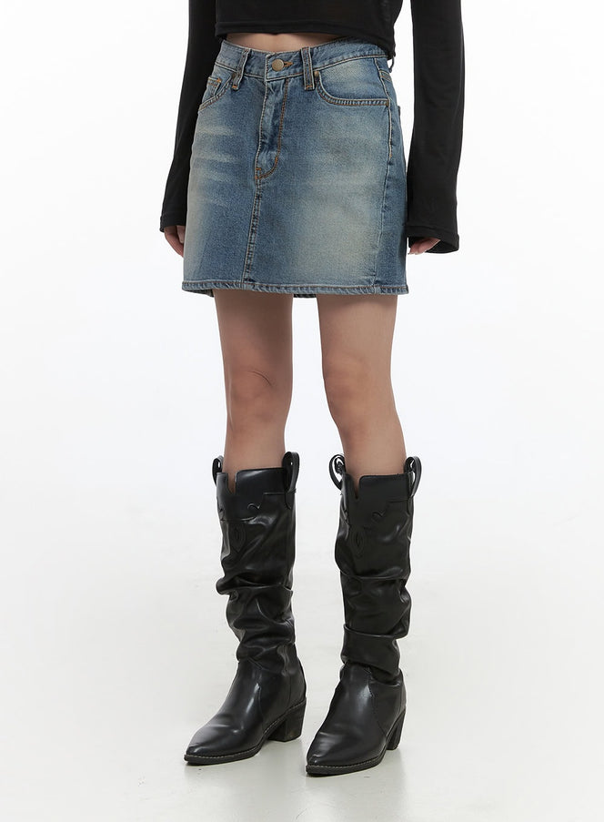 classic-washed-denim-mini-skirt-cs430 / Blue