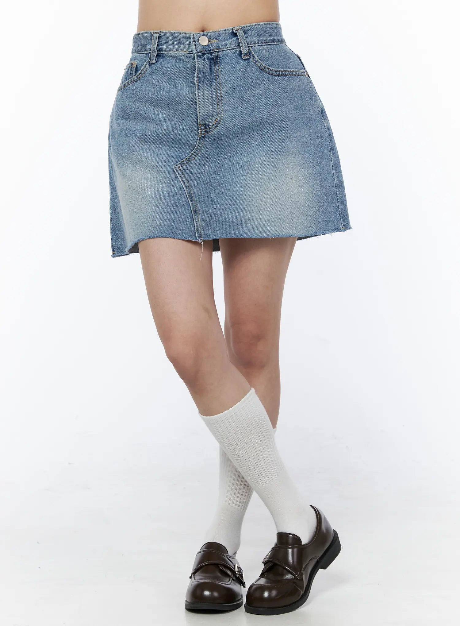 washed-a-line-denim-mini-skirt-cu522 / Blue
