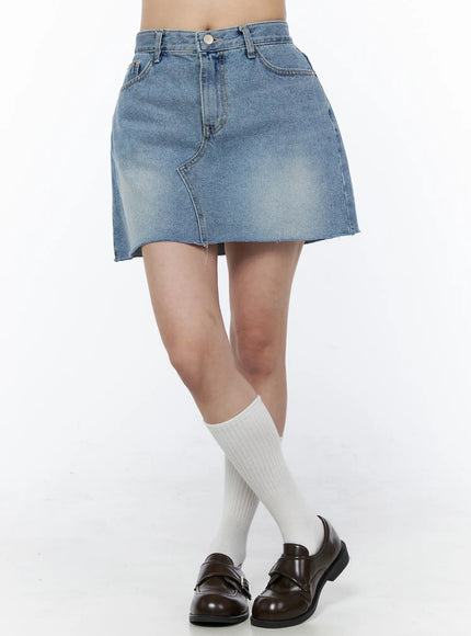 washed-a-line-denim-mini-skirt-cu522 / Blue