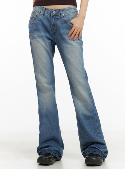 washed-low-waist-bootcut-jeans-ca412 / Blue